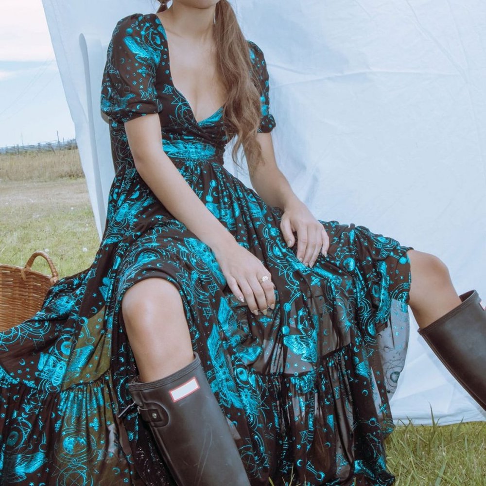 SACRED MOON TEAL WRAP MIDAXI DRESS - NWT -Sold out